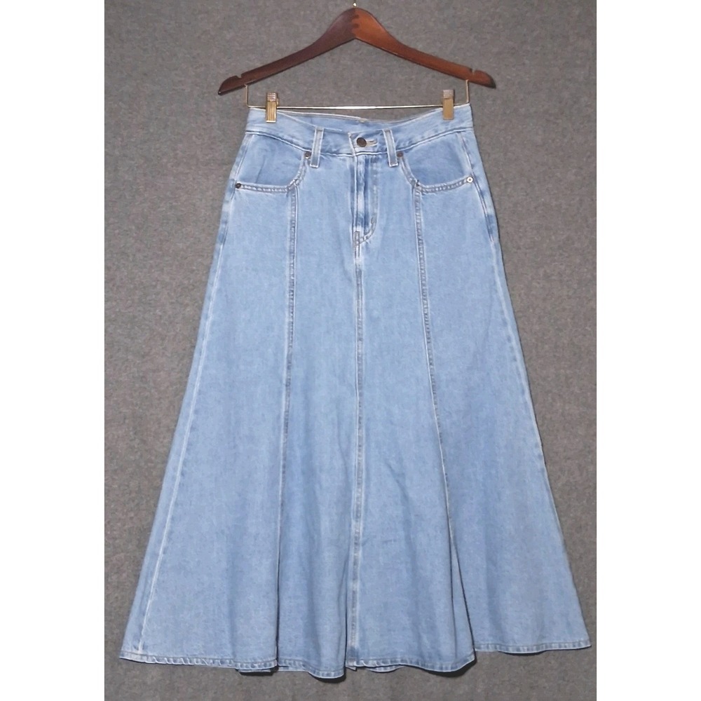 Levi's Fit and Flare Womens Denim Paneled Midi Skirt Size 26 Light  Blue Hippie - Picture 2 of 11